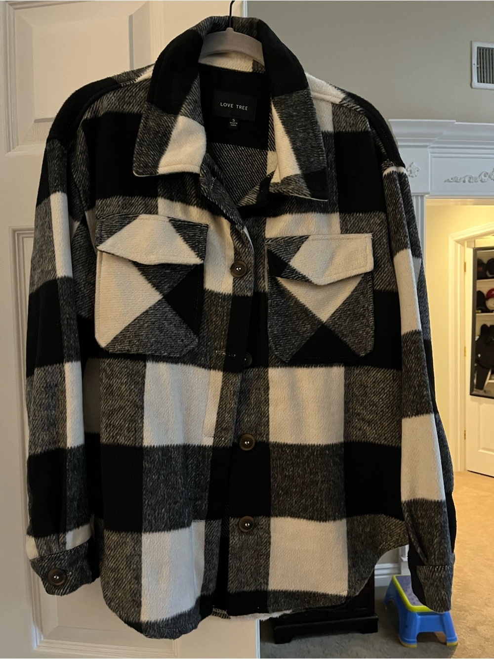 Love Tree Black & White Buffalo Plaid Button Jacket Shacket
